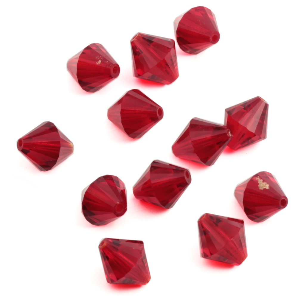 Lot (12) Austrian D.S vintage ruby red bicone faceted glass beads 14mm