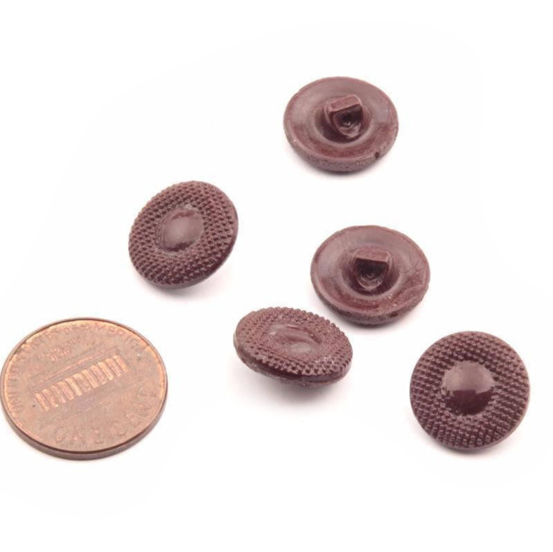 5 Czech vintage chocolate brown dotted glass buttons 14mm