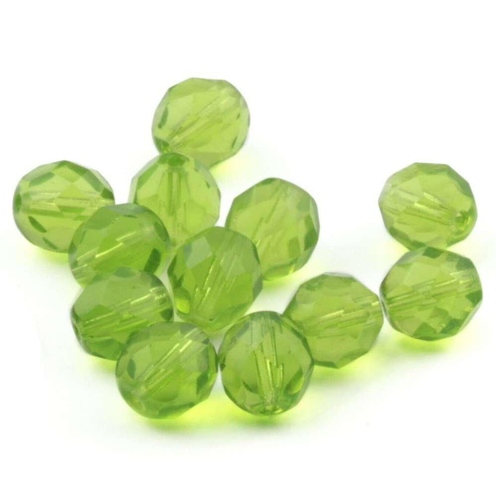 12 vintage Czech green faceted glass beads 8mm