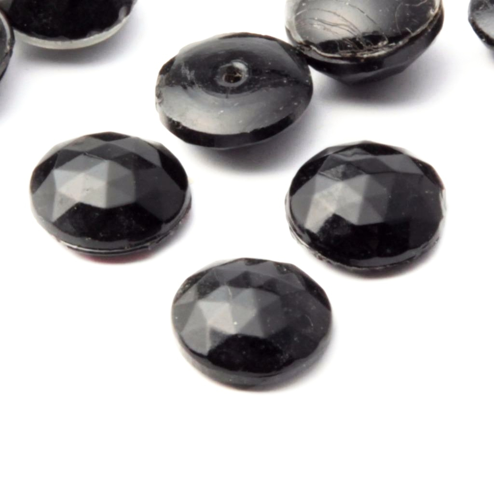 9 Czech Art Deco vintage black round faceted headpin glass beads button elements 14mm