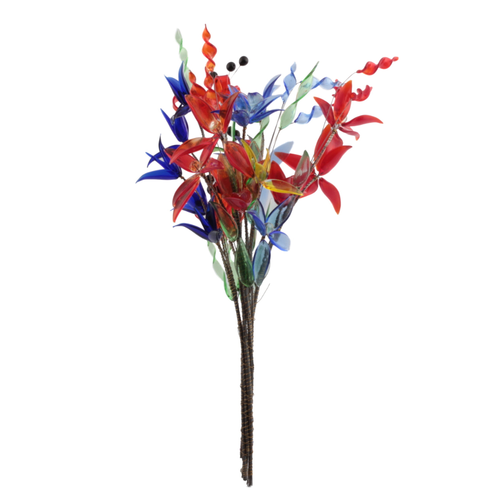 Czech cobalt blue, red and blue lampwork glass bead flower stem decoration ornament