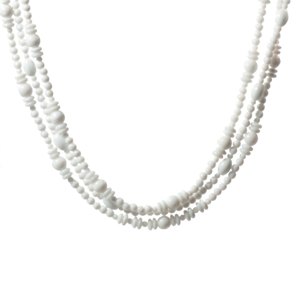 Vintage 3 strand choker necklace Czech white glass beads