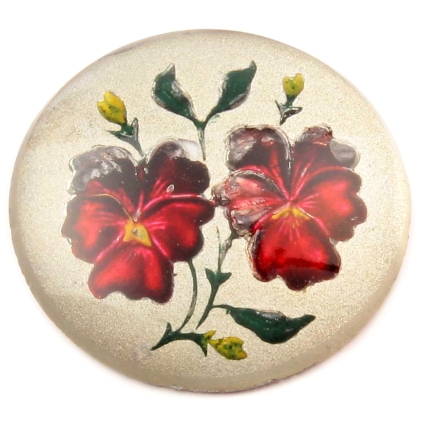 Large vintage Czech intaglio red pansy flower mirrored glass cabochon 30mm