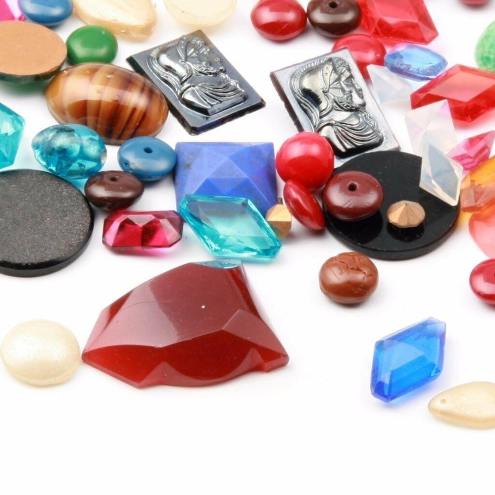 50 Czech vintage mixed glass rhinestones geometric cabochons cameos beads
