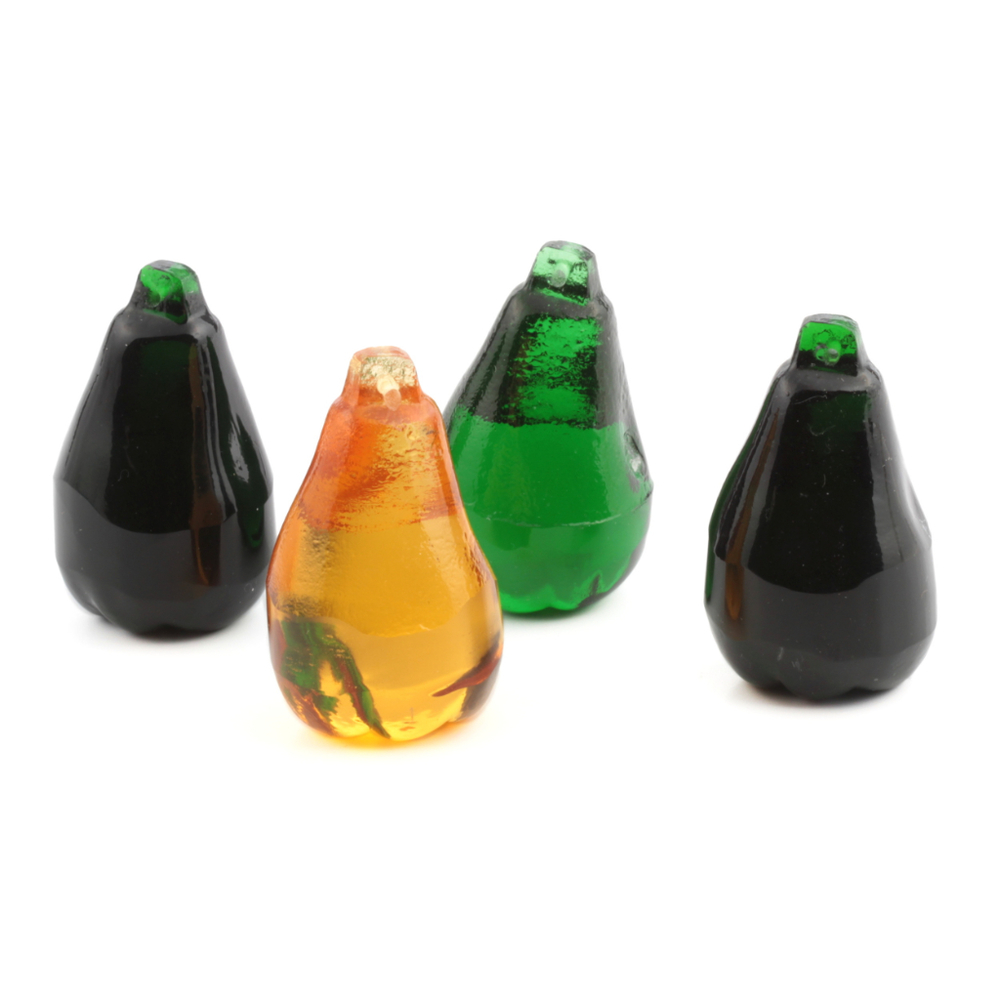 4 Vintage green and golden amber glass pear fruit lamp Chandelier lamp prisms 2"