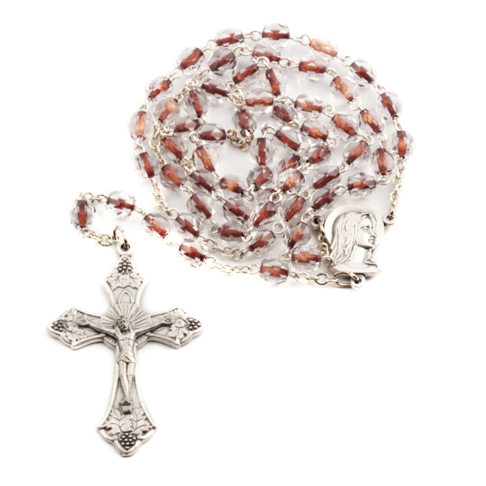 Handmade 5 decade rosary with Austrian D.S red lined crystal glass beads and Italian crucifix 