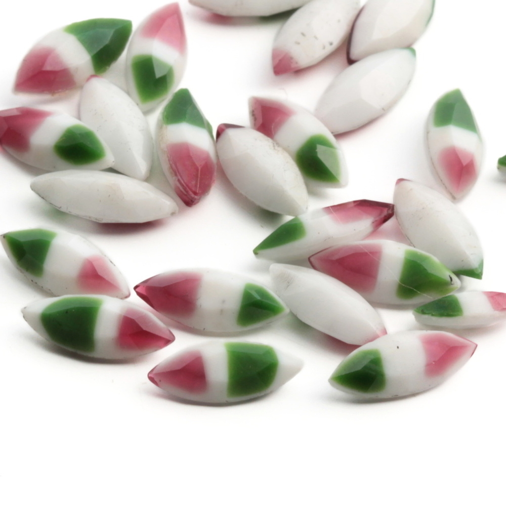 Lot (25) Czech vintage pink, green and white oval marquise glass rhinestones 8/11mm