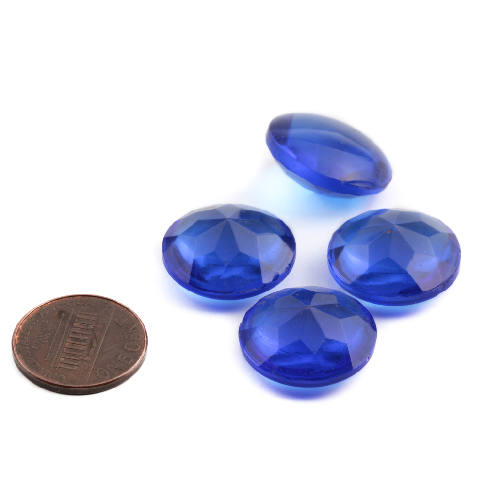 Lot (4) large Czech vintage sapphire blue round domed glass rhinestones 19mm