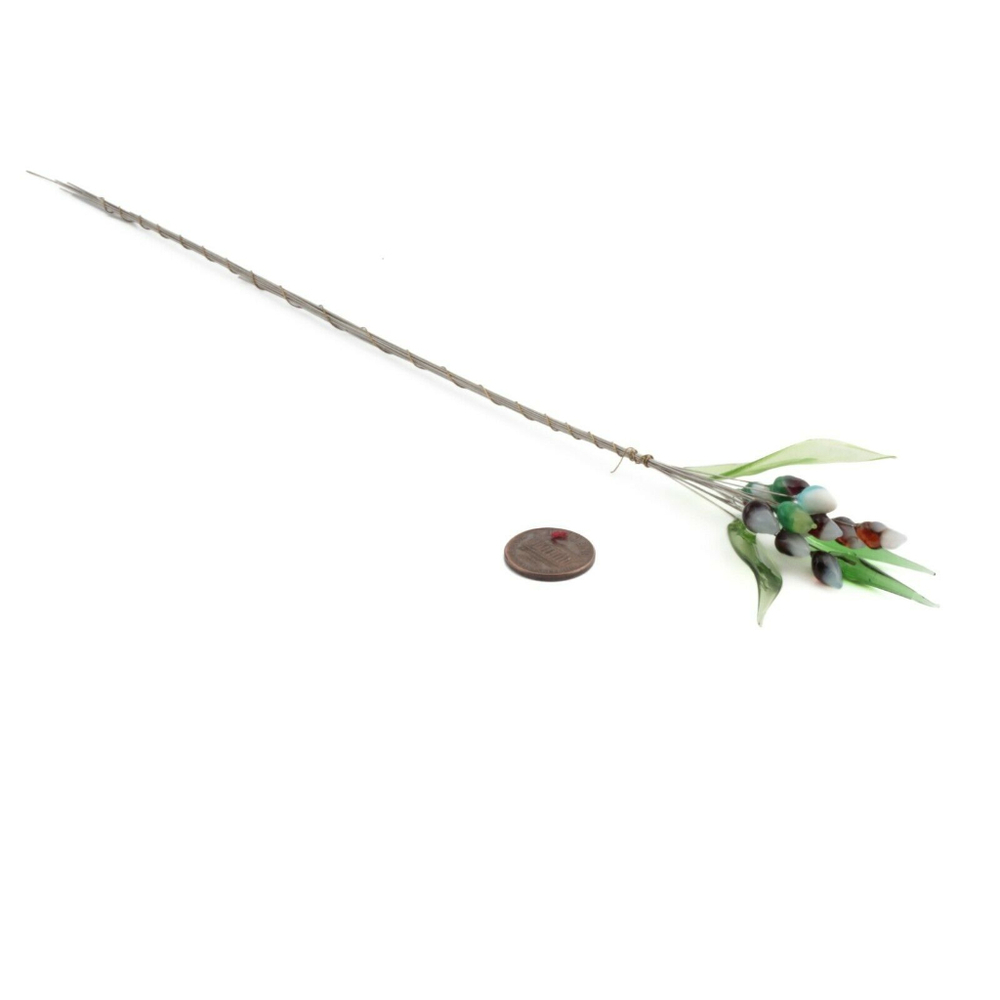 Lot (15) Czech lampwork bicolor green glass flower and leaf headpin stem beads