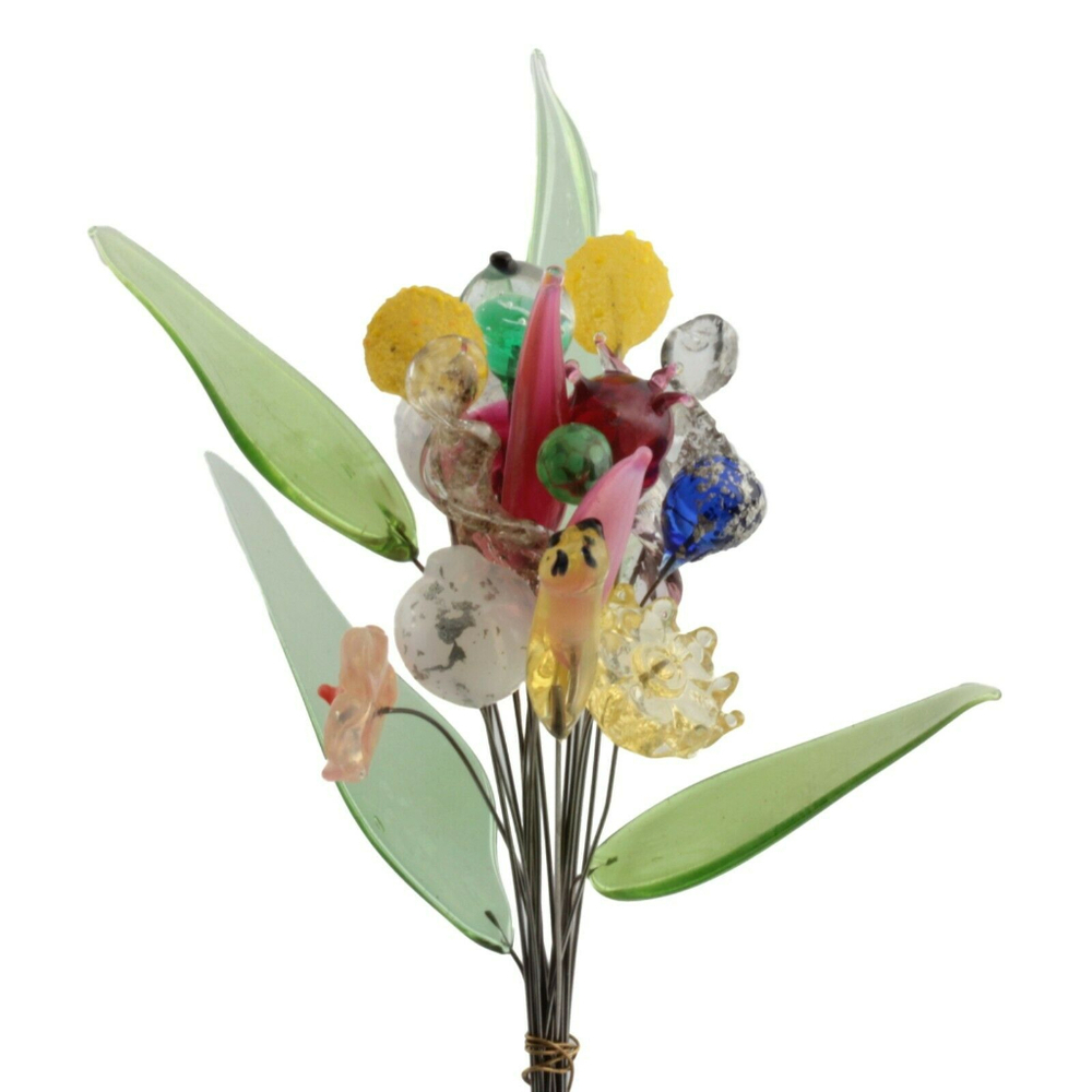 Lot (22) Czech lampwork glass flower, berry, petal headpin stem craft beads