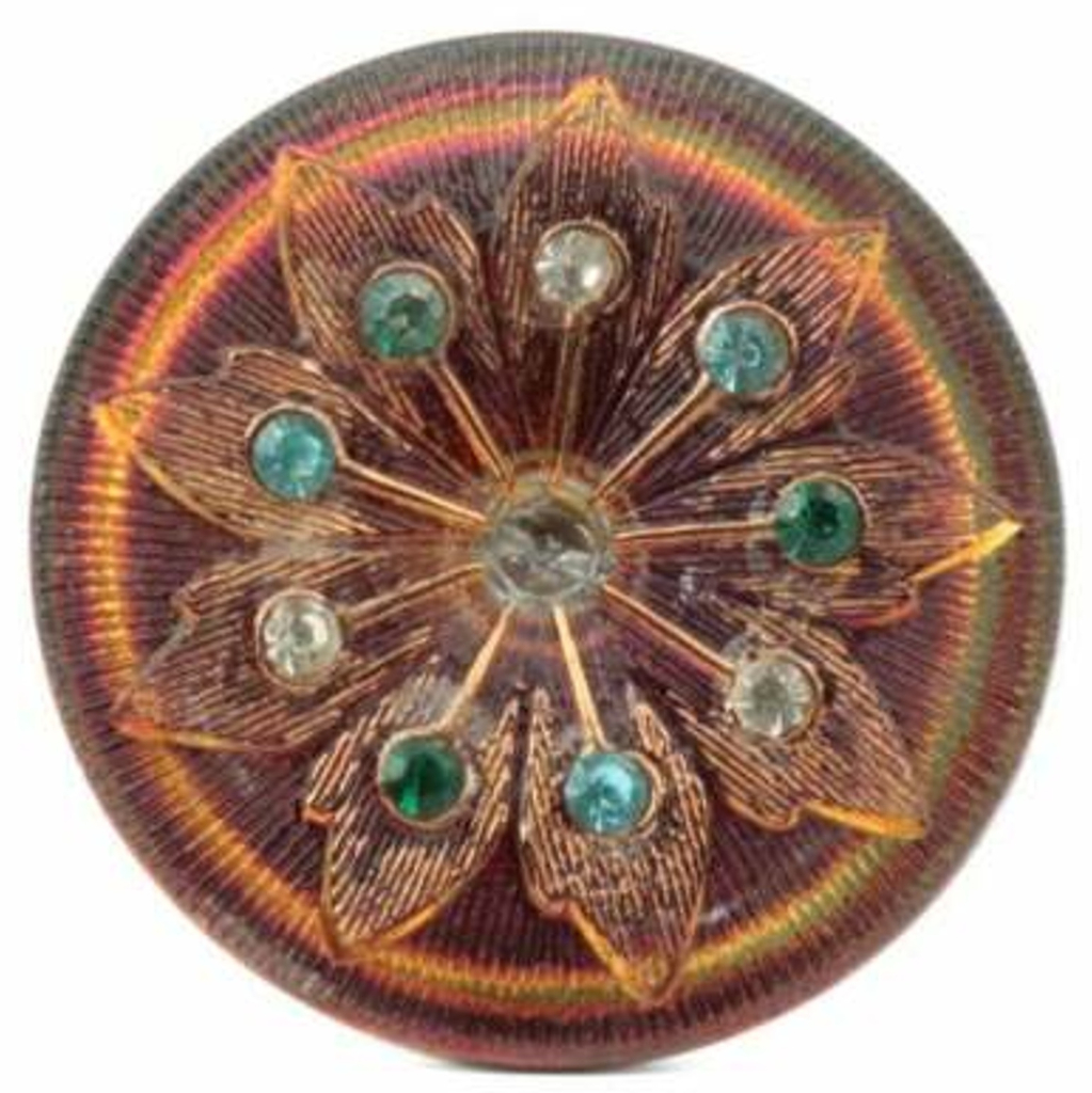 Czech reverse rainbow iridescent lacy style rhinestone flower glass button 38mm