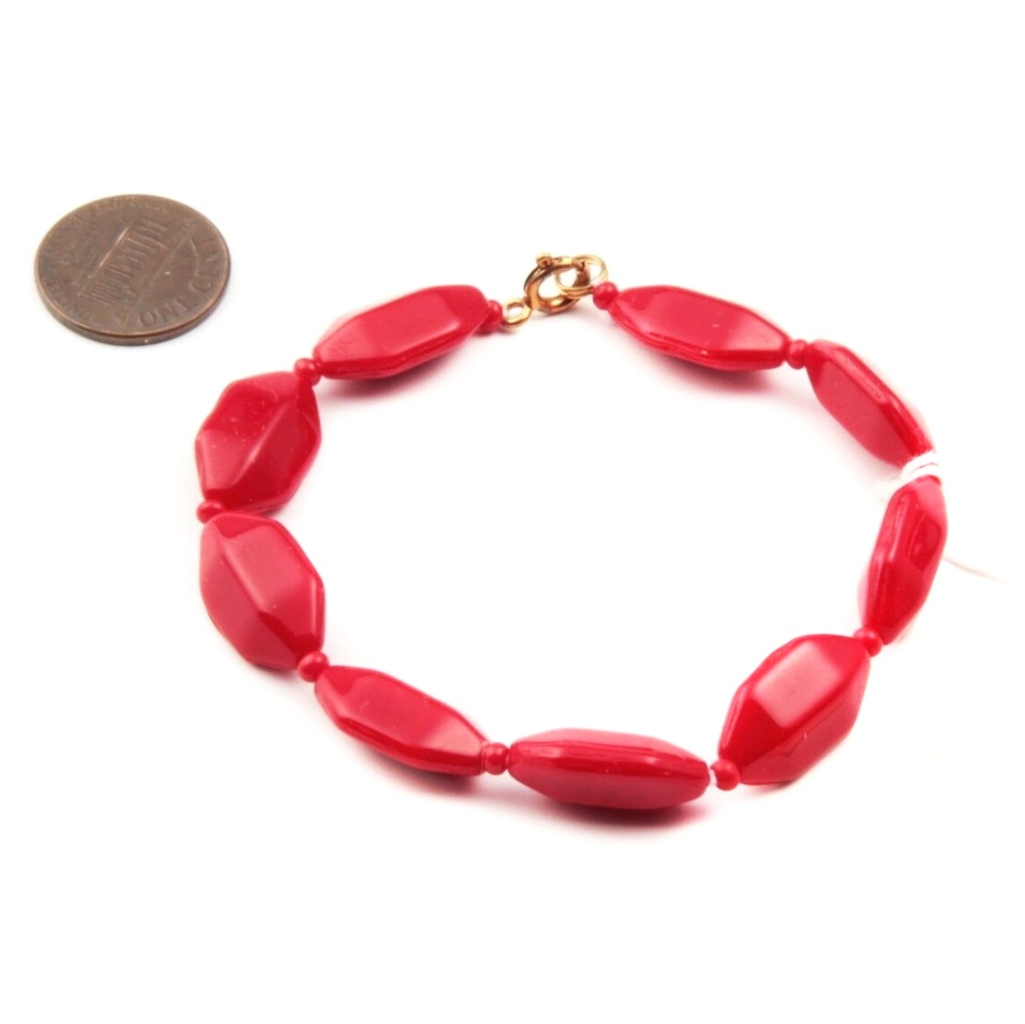 Vintage beaded bracelet Czech bright red hexagon glass beads