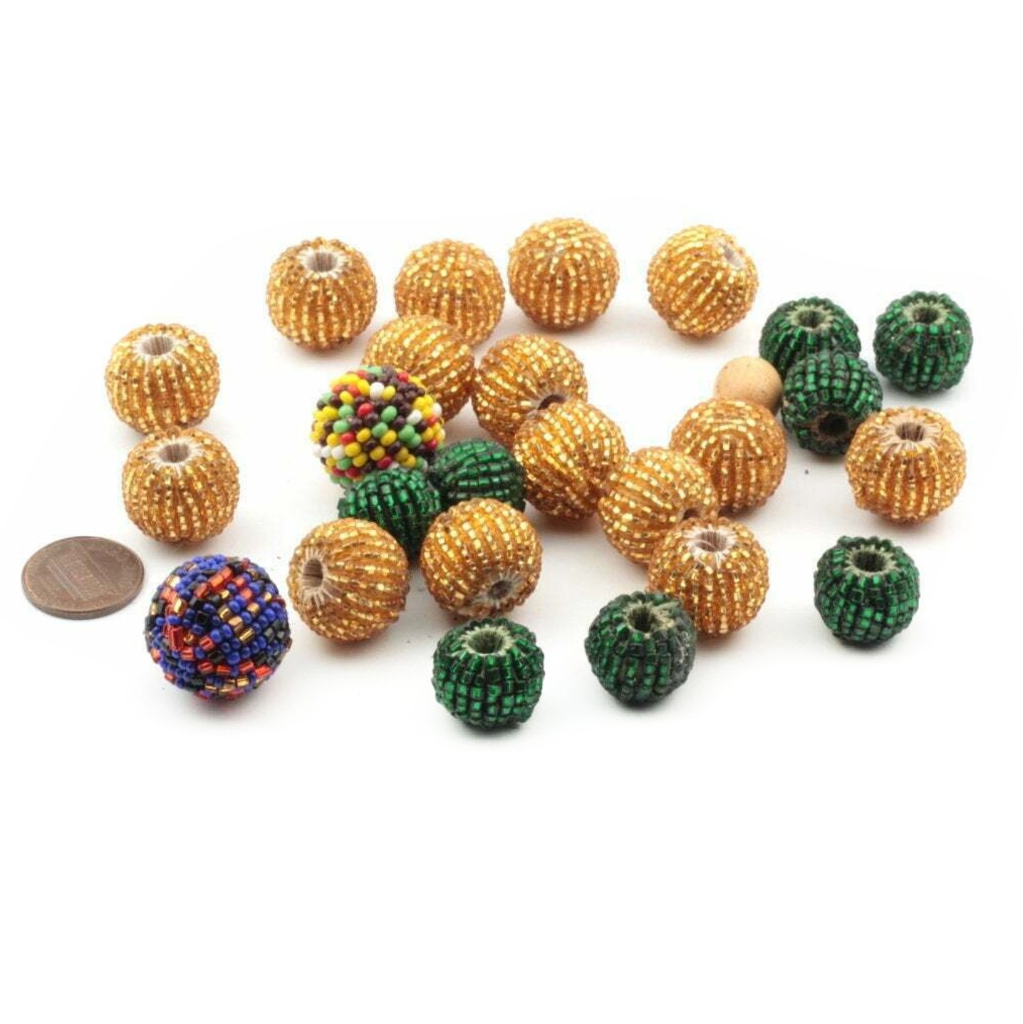 Lot (25) Vintage Czech seed glass bead lariat wood ball beads
