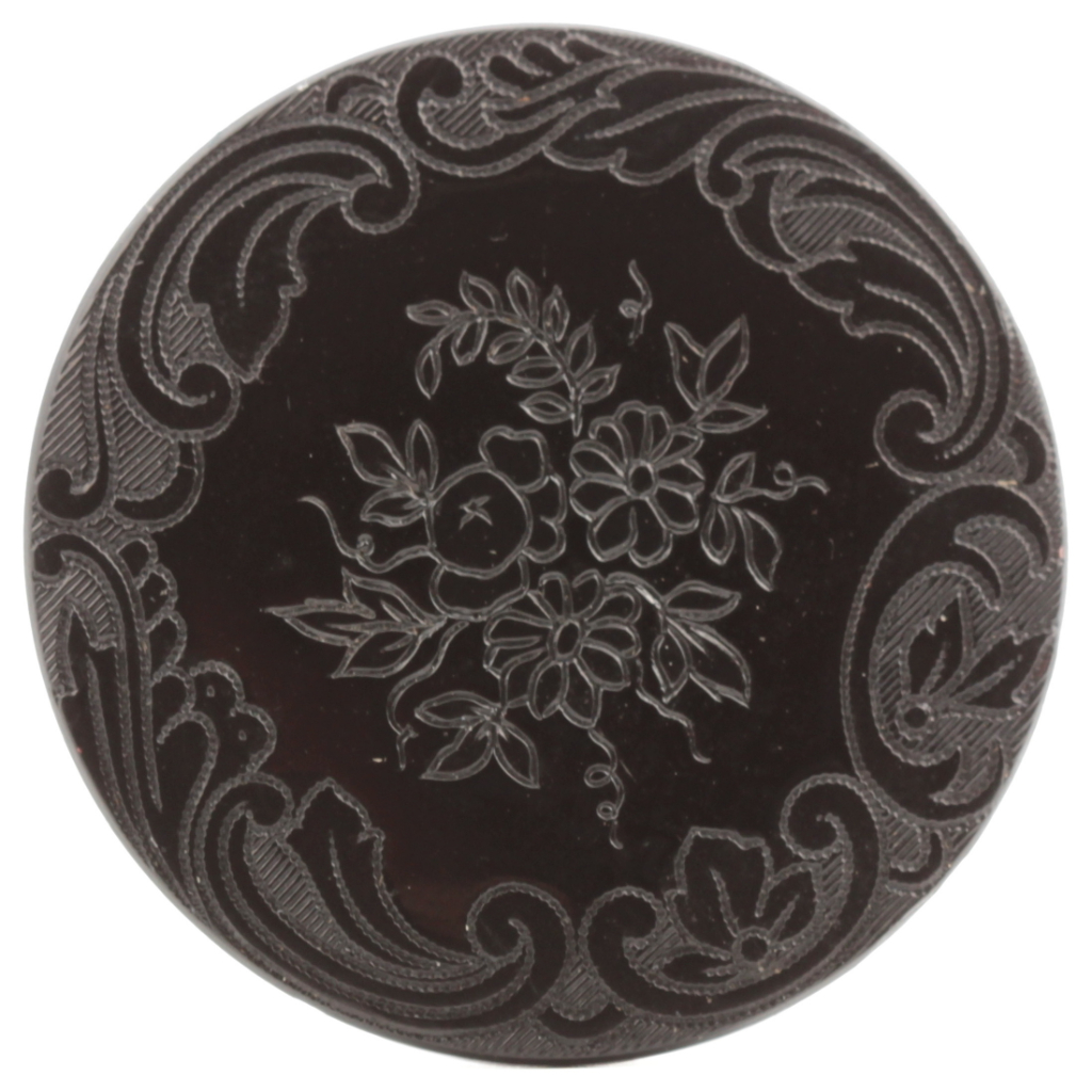 Large Antique 1880's Czech etched black flower glass button 32mm