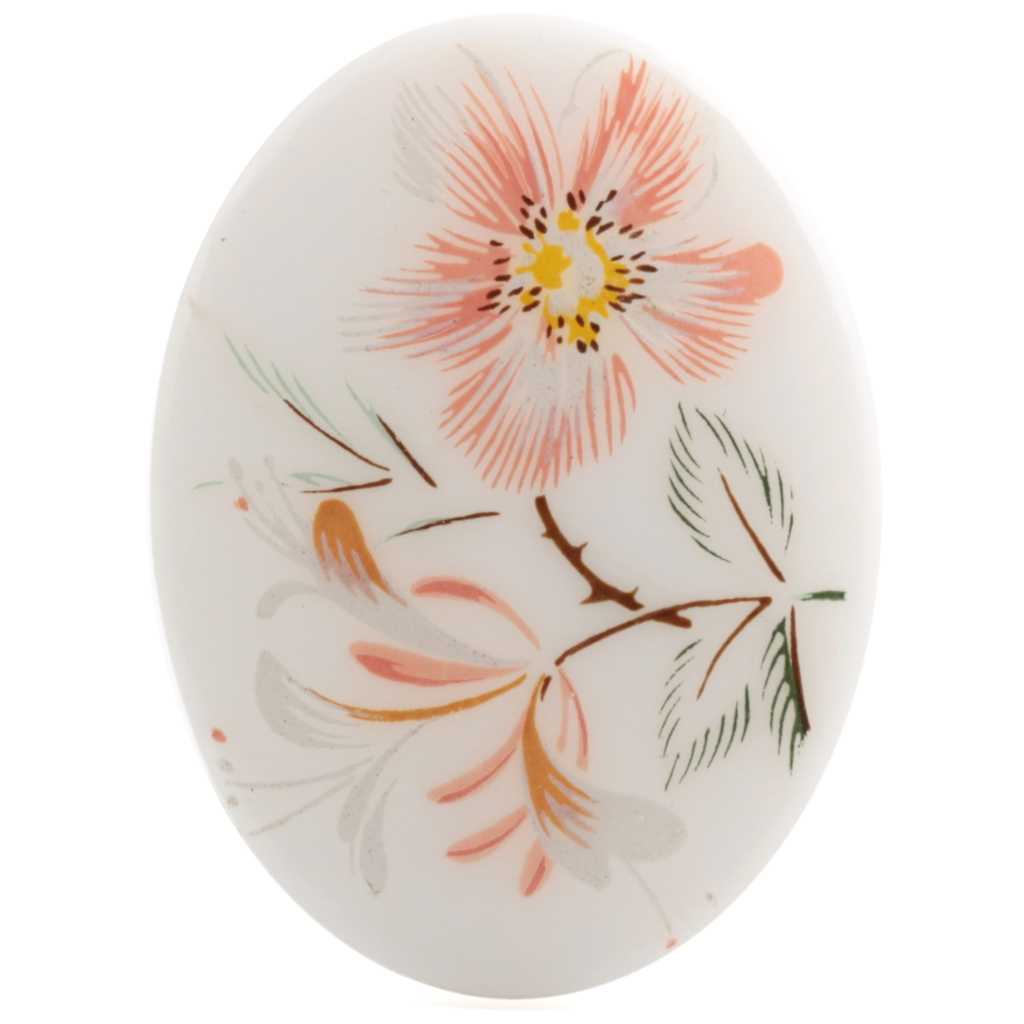 Vintage Limoges style floral oval white cabochon 40x30mm