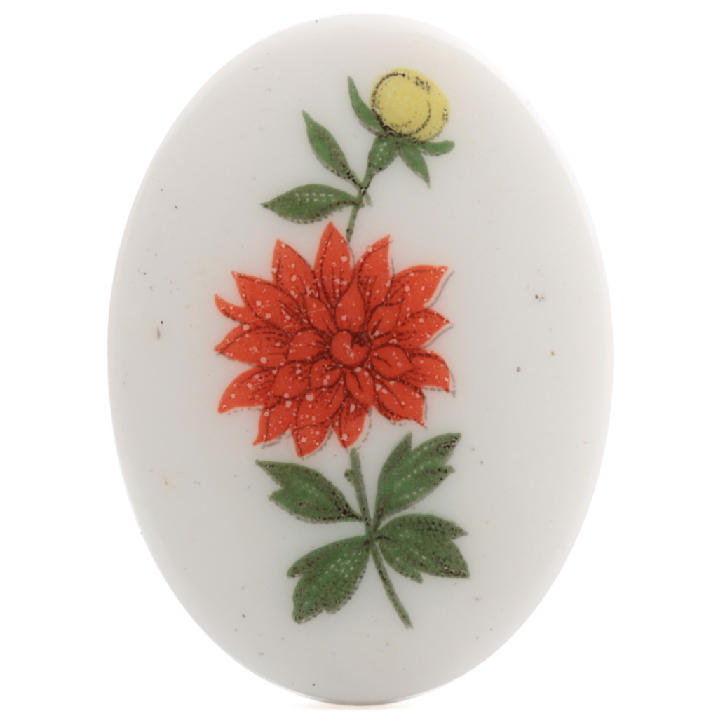 Vintage Limoges style Dahlia flower oval white cabochon 40x30mm