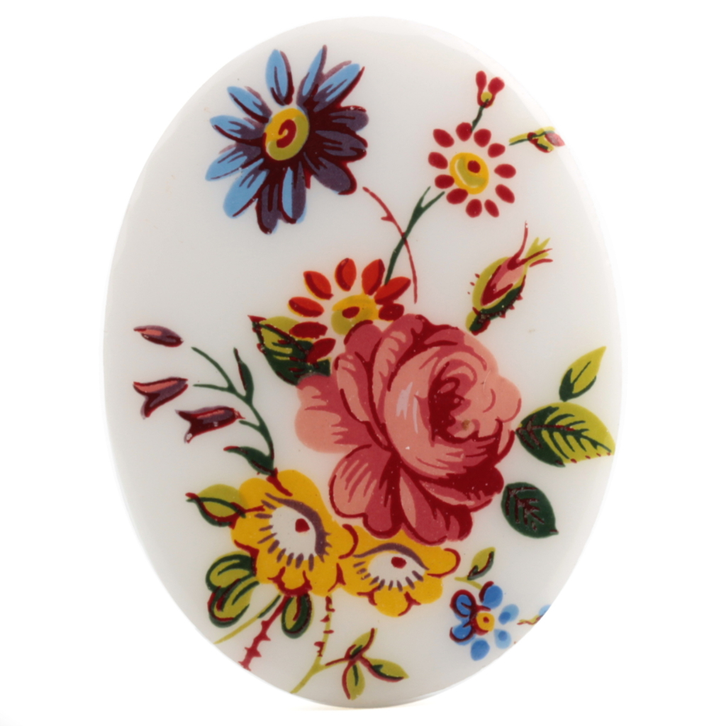Vintage Limoges style wild flowers oval white cabochon 40x30mm