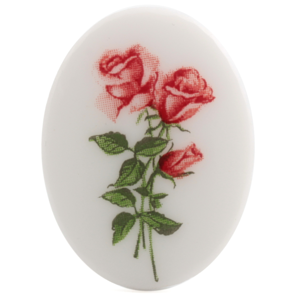Vintage pink rose flowers oval white cabochon 40x30mm Limoges style 