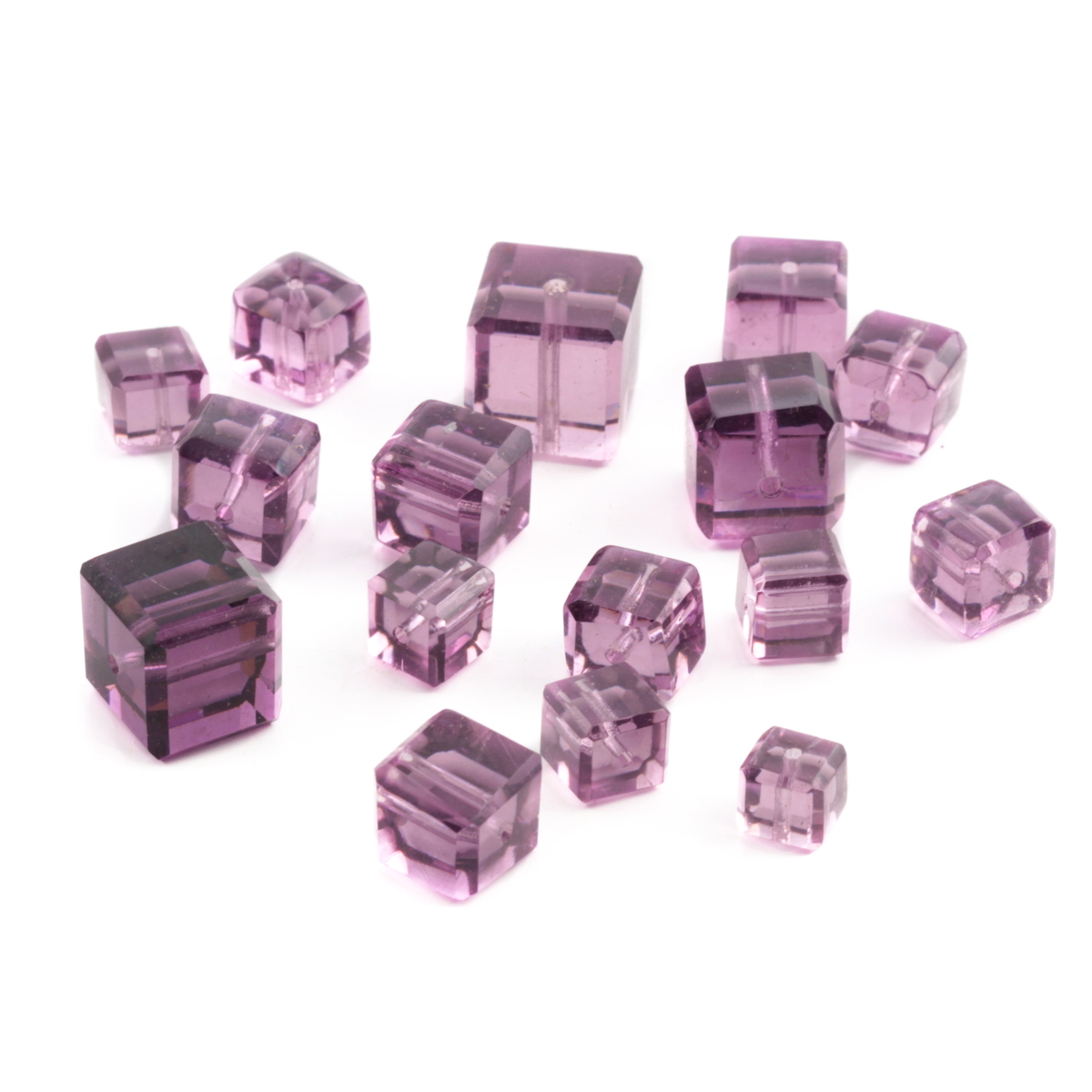 Lot (16) rare Austrian D.S antique amethyst cube faceted glass beads 6-11mm