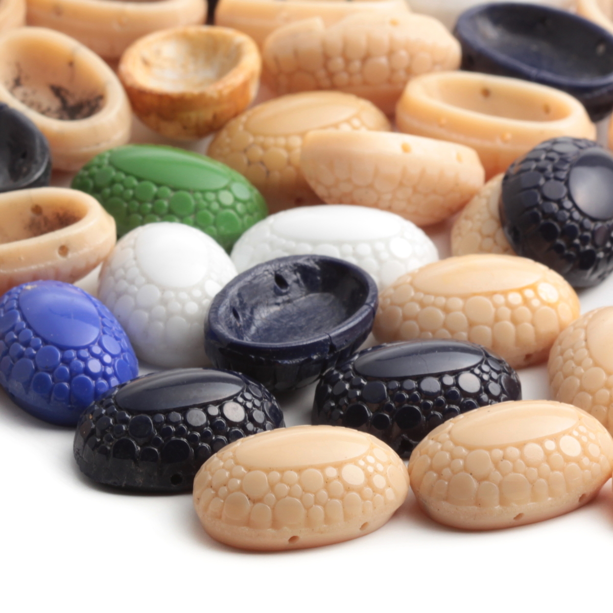 Lot (44) antique Art Deco Czech abstract oval 2 hole connector glass beads 23mm
