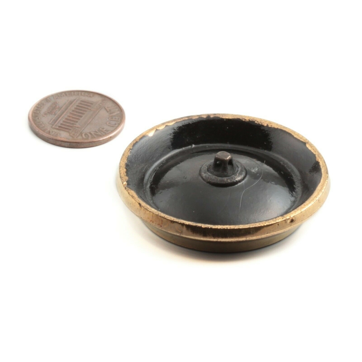 Extra large Czech vintage gold gilt rimmed black glass button 40mm