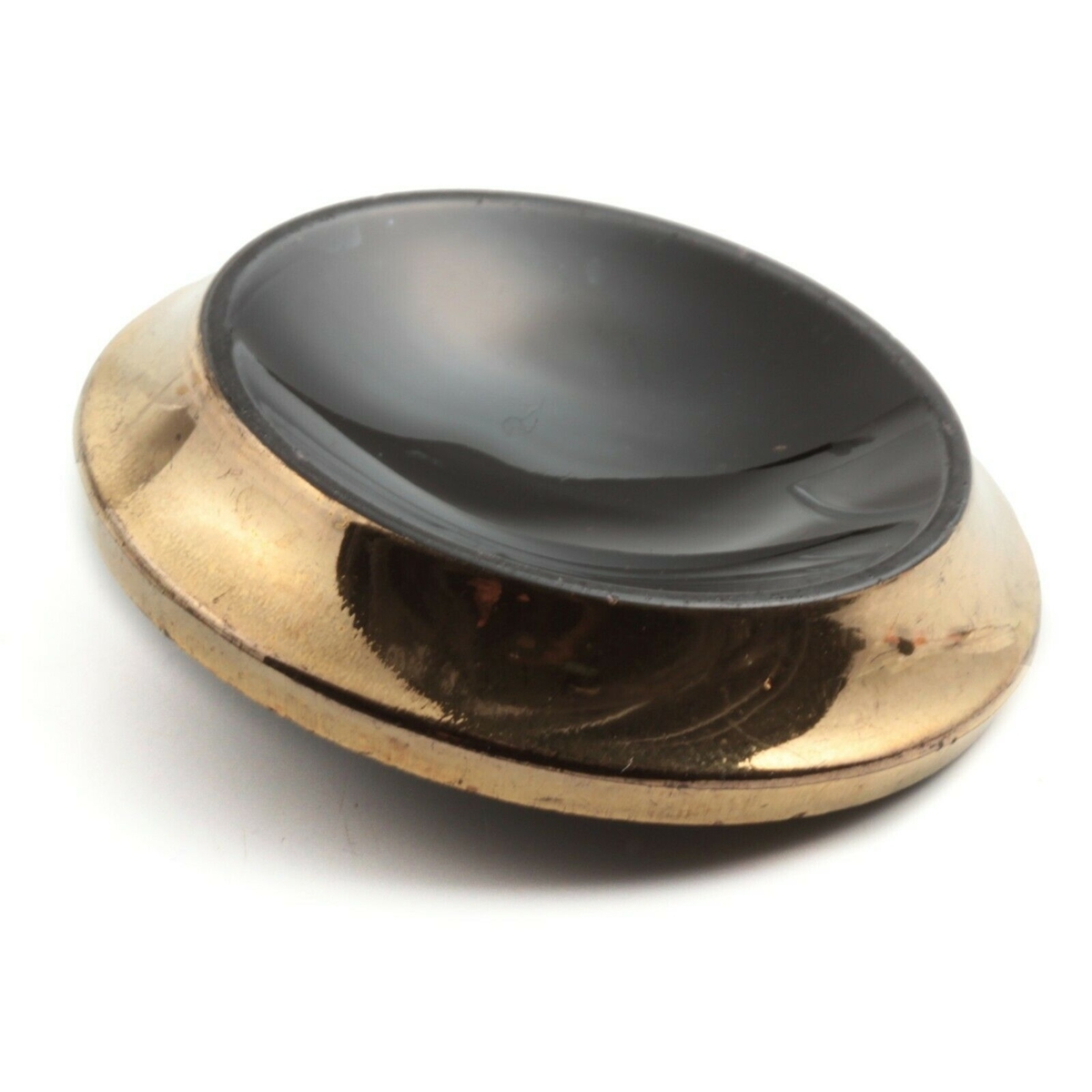 Extra large Czech vintage gold gilt rimmed black glass button 40mm