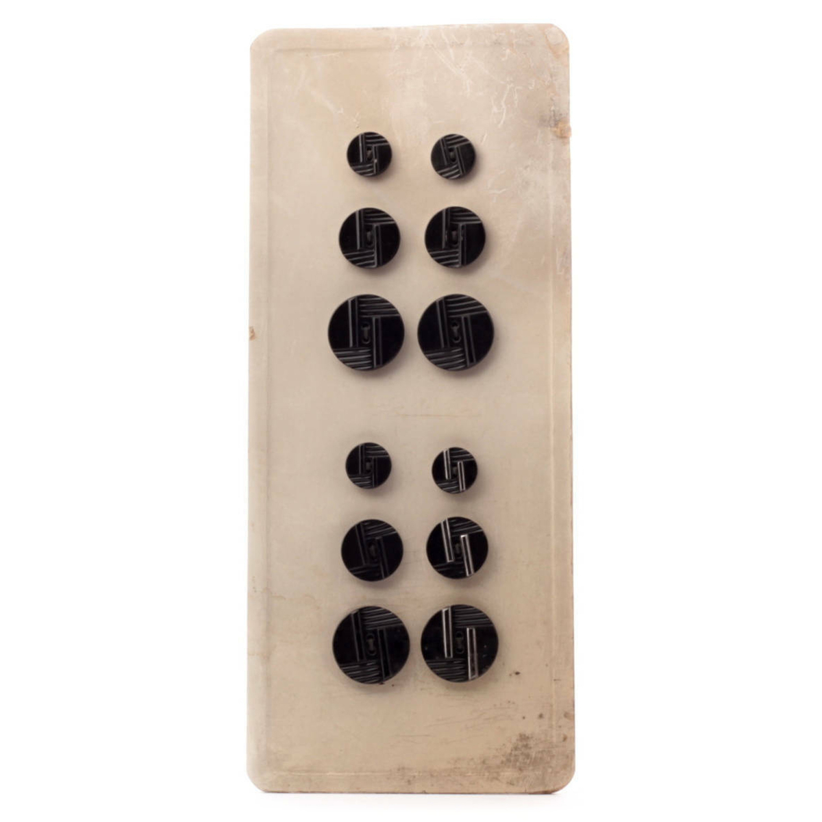 Sample card (12) Czech Art Deco 1920's Vintage geometric black art glass buttons