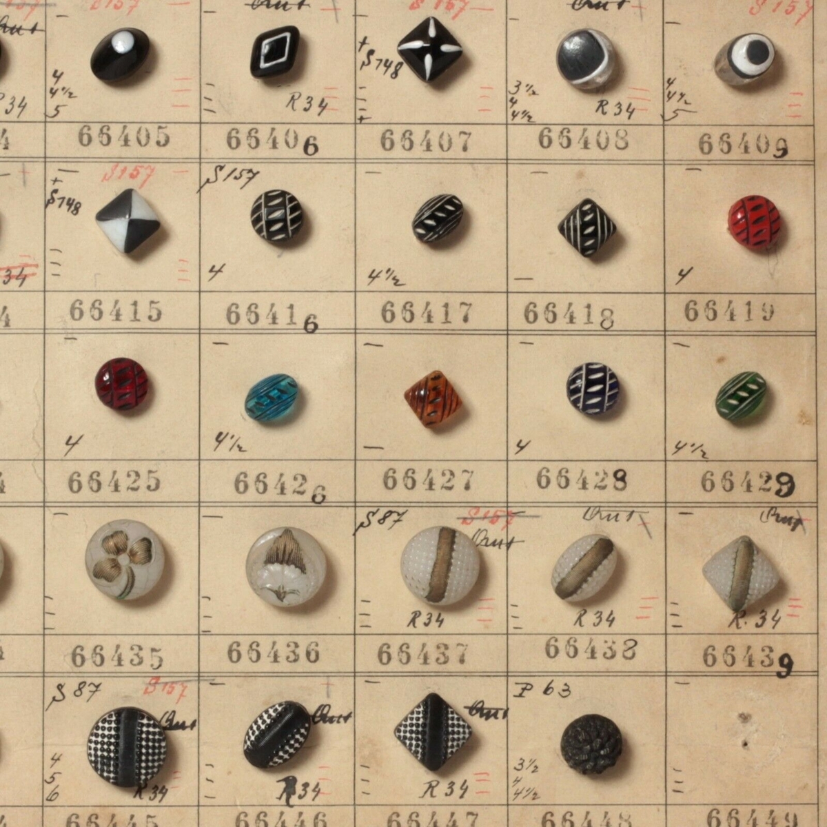 1916 Sample card (149) Czech antique glass buttons lampwork gilt lustre