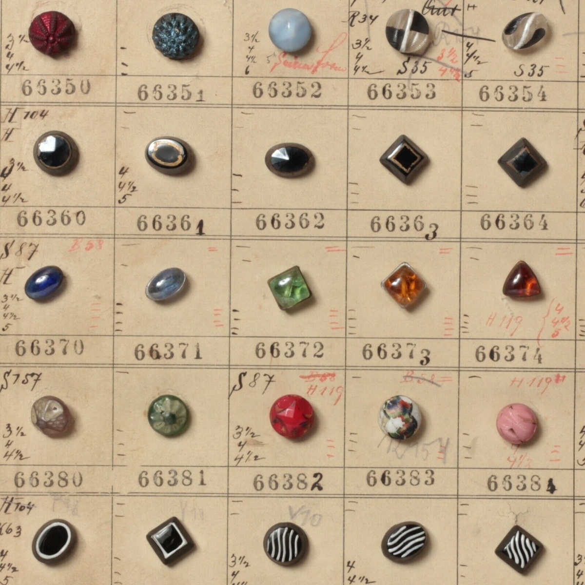 1916 Sample card (149) Czech antique glass buttons lampwork gilt lustre