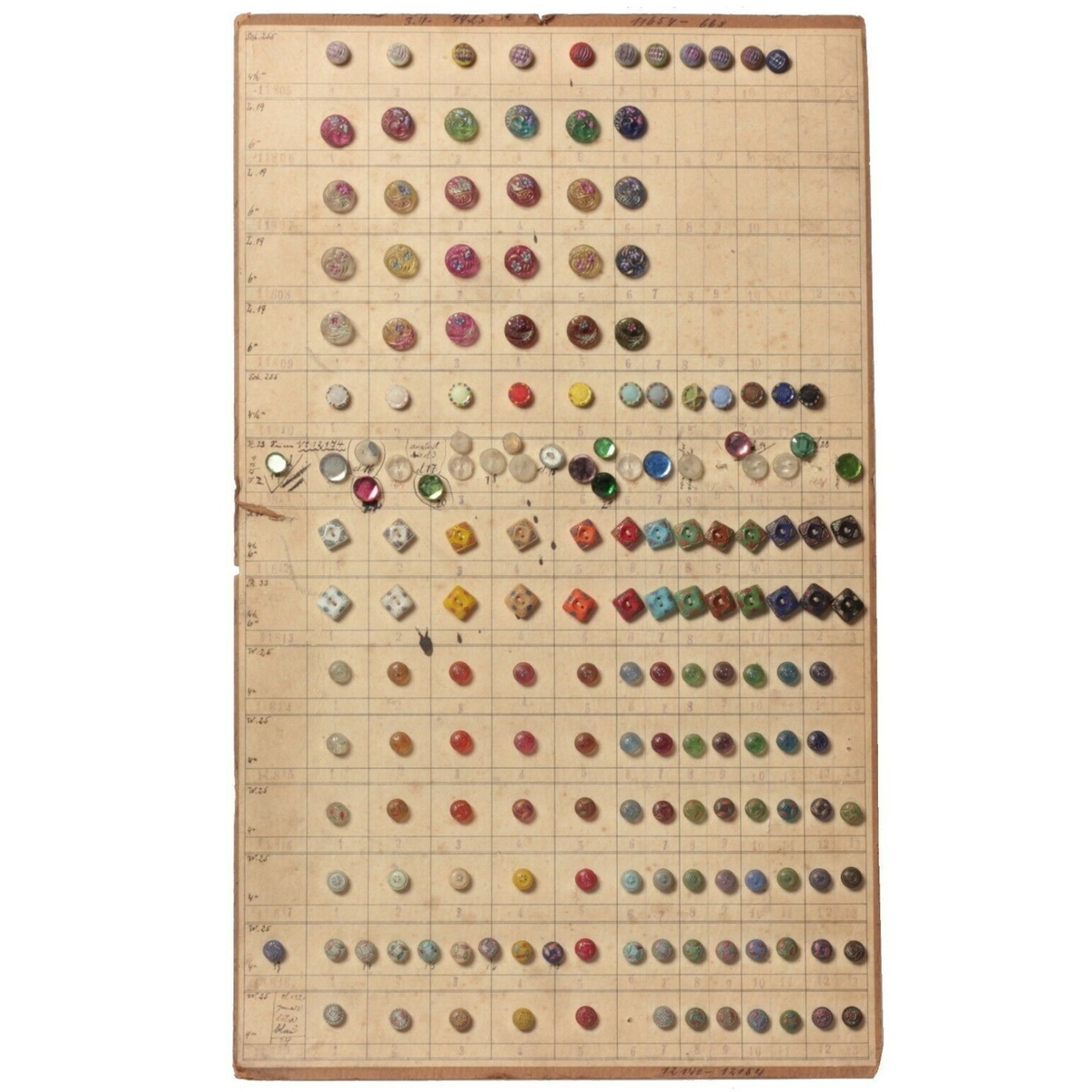 1925 Sample card (164) Czech antique dimi small glass buttons