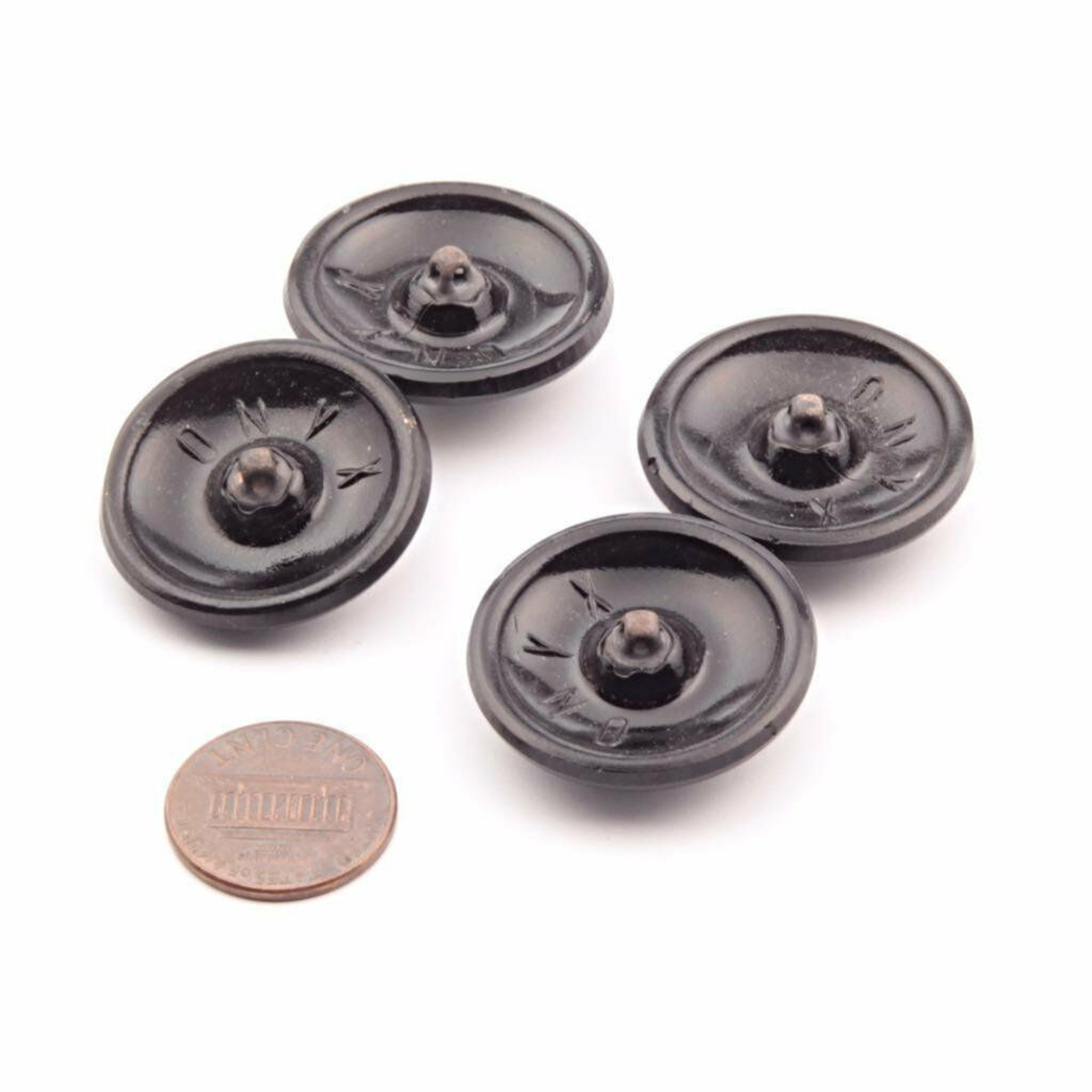 Lot (4) Czech geometric lustre black glass buttons 29mm ONYX