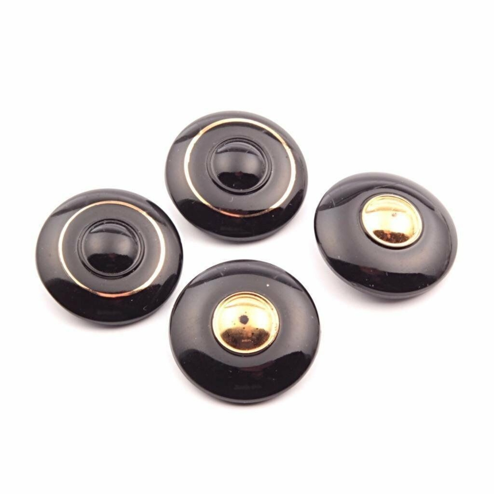 Lot (4) Czech geometric lustre black glass buttons 29mm ONYX