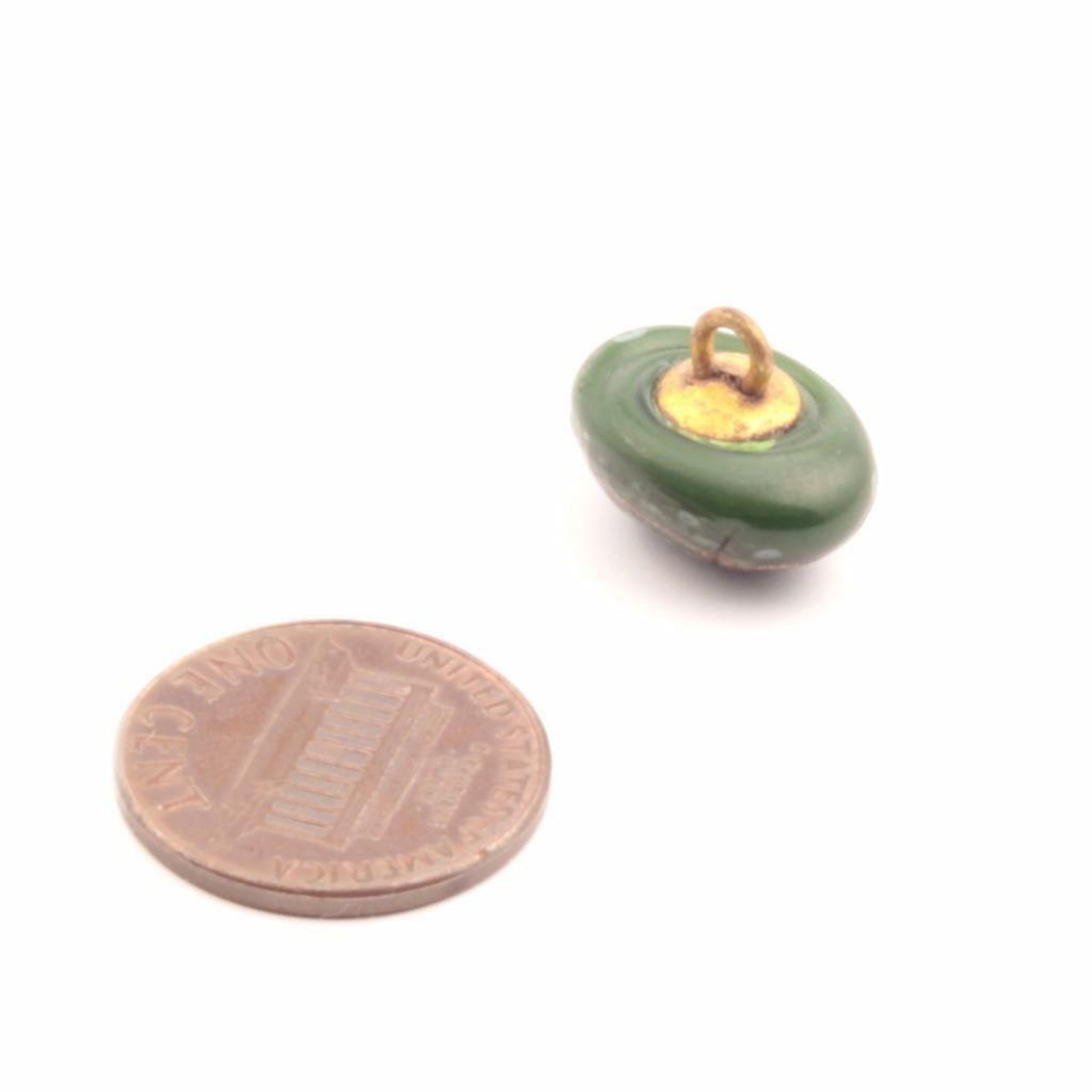 Antique Czech aventurine green marbled cased glass button 16mm