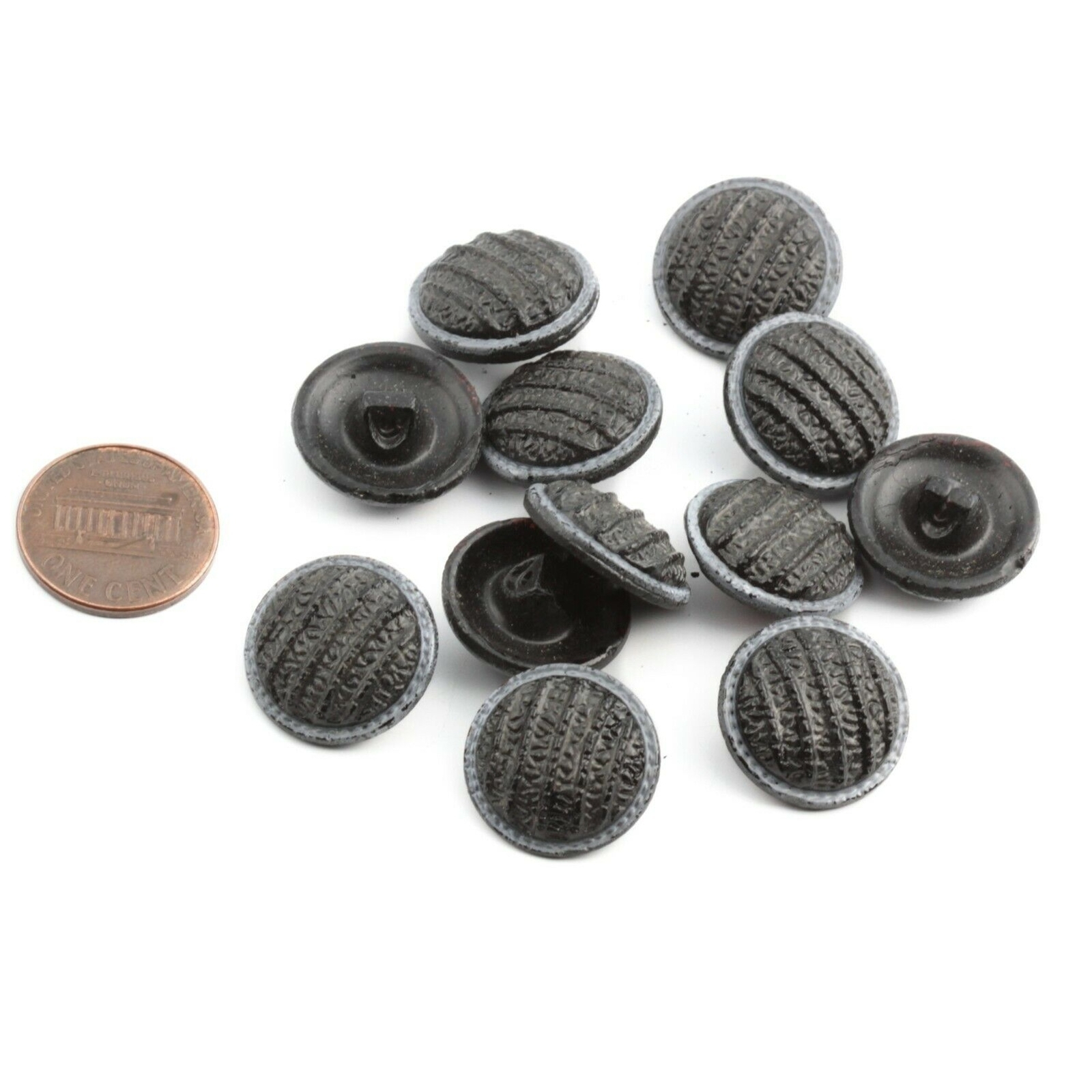 Lot (12) Czech Deco vintage hand painted black glass buttons 18mm