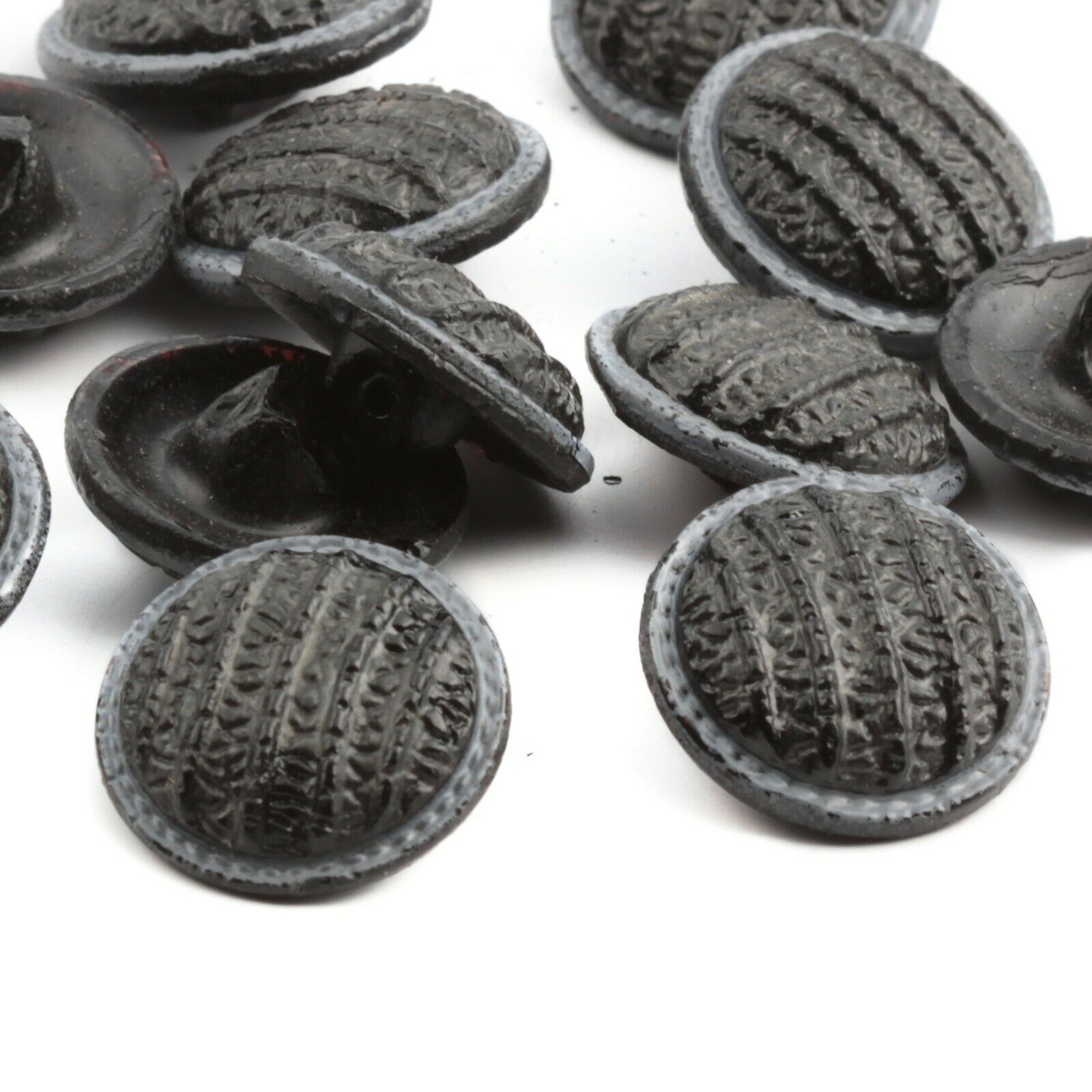 Lot (12) Czech Deco vintage hand painted black glass buttons 18mm