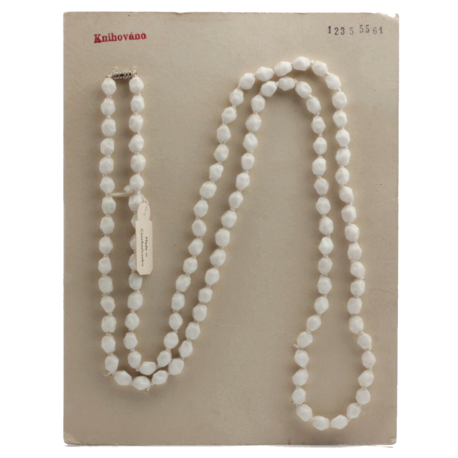 Vintage 40" glass beaded knotted necklace Czech white nugget glass beads