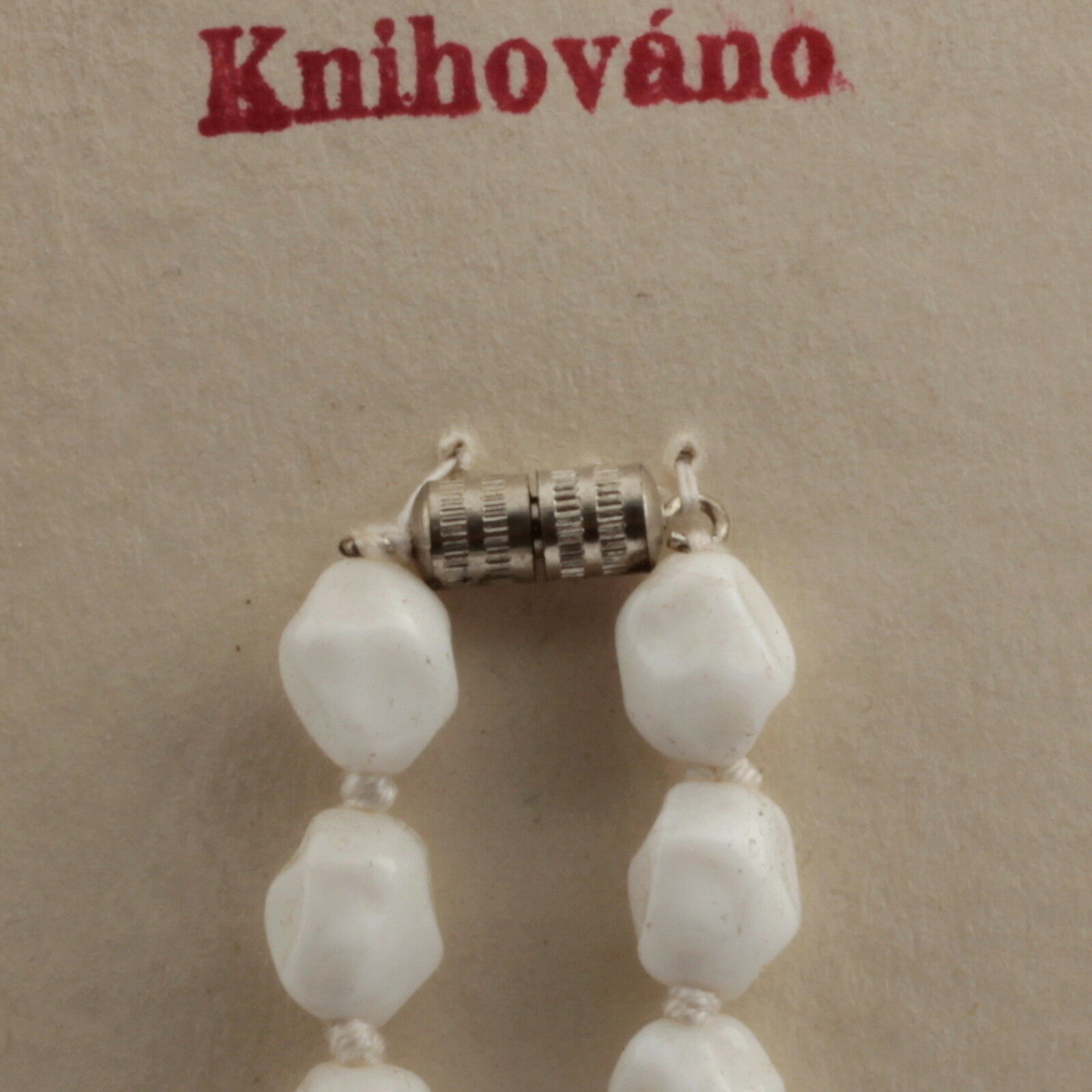 Vintage 40" glass beaded knotted necklace Czech white nugget glass beads