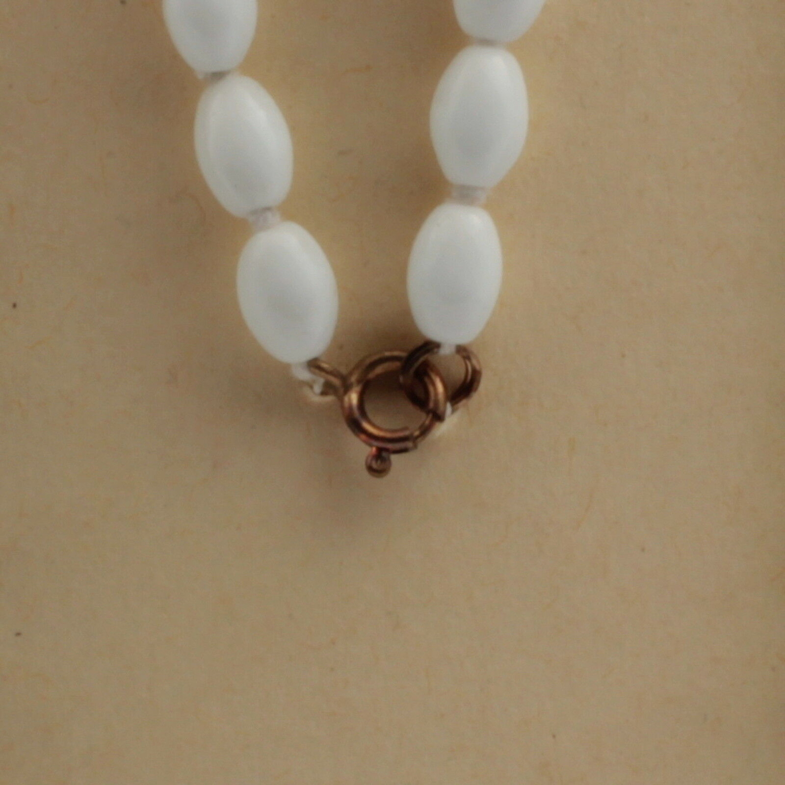 Vintage 29" hand tied necklace Czech white oval glass beads