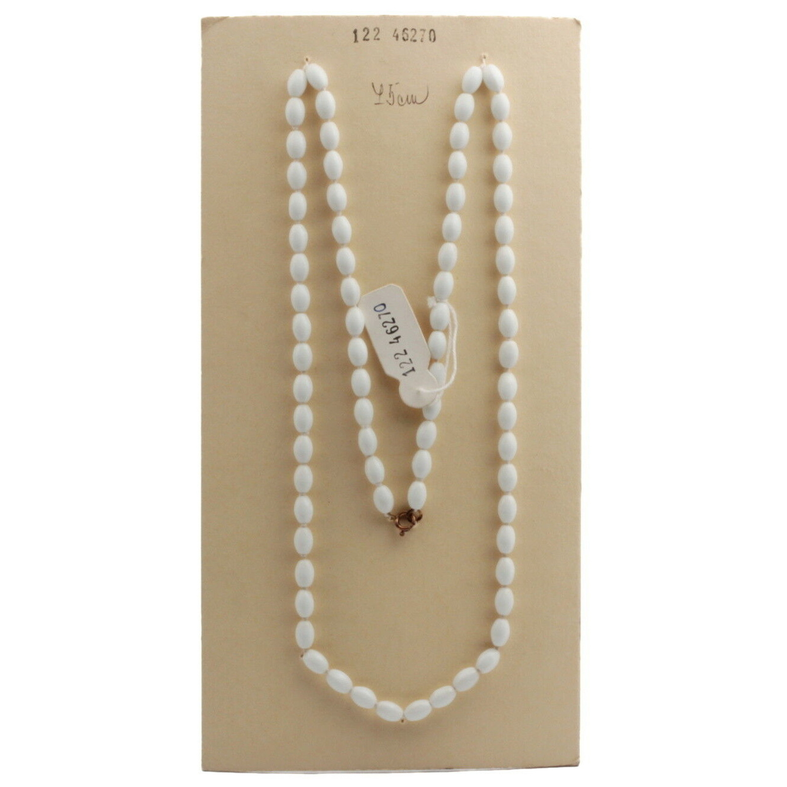 Vintage 29" hand tied necklace Czech white oval glass beads