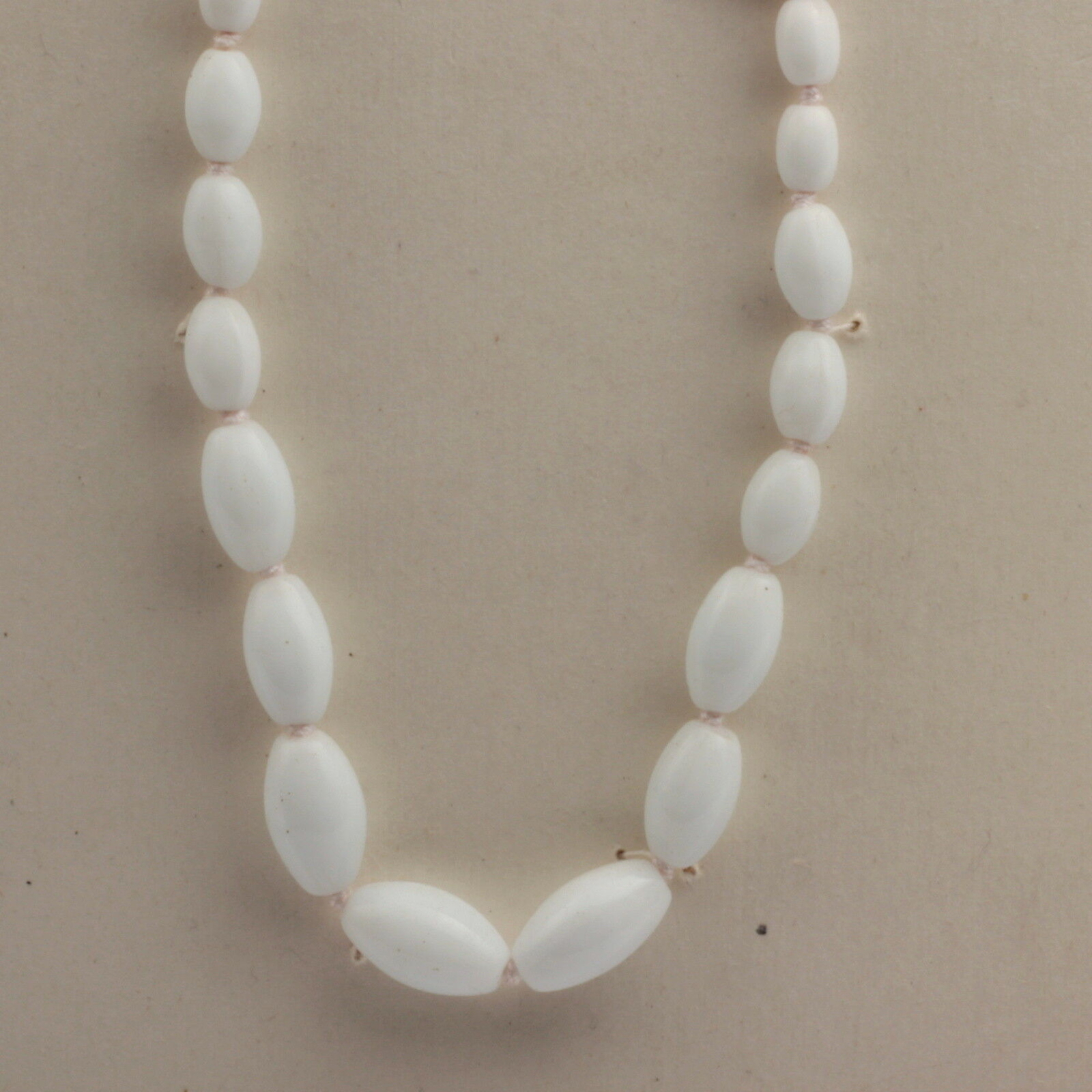 Vintage hand tied necklace Czech white red gradual oval glass beads