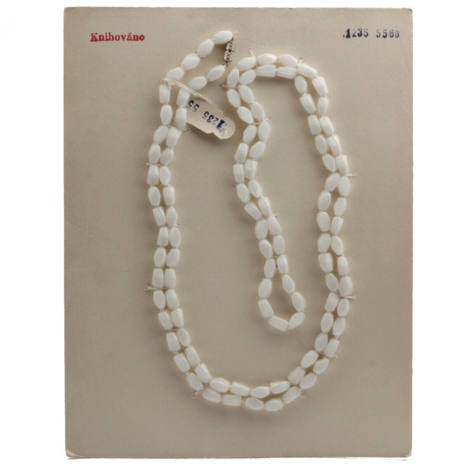 Vintage 36" knotted necklace Czech white satin marble glass beads