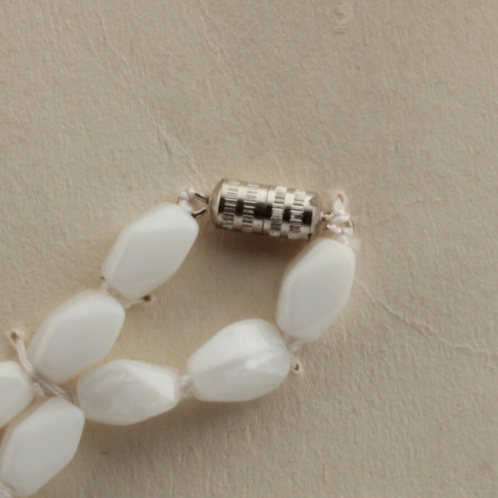 Vintage 36" hand tied necklace Czech white satin marble glass beads