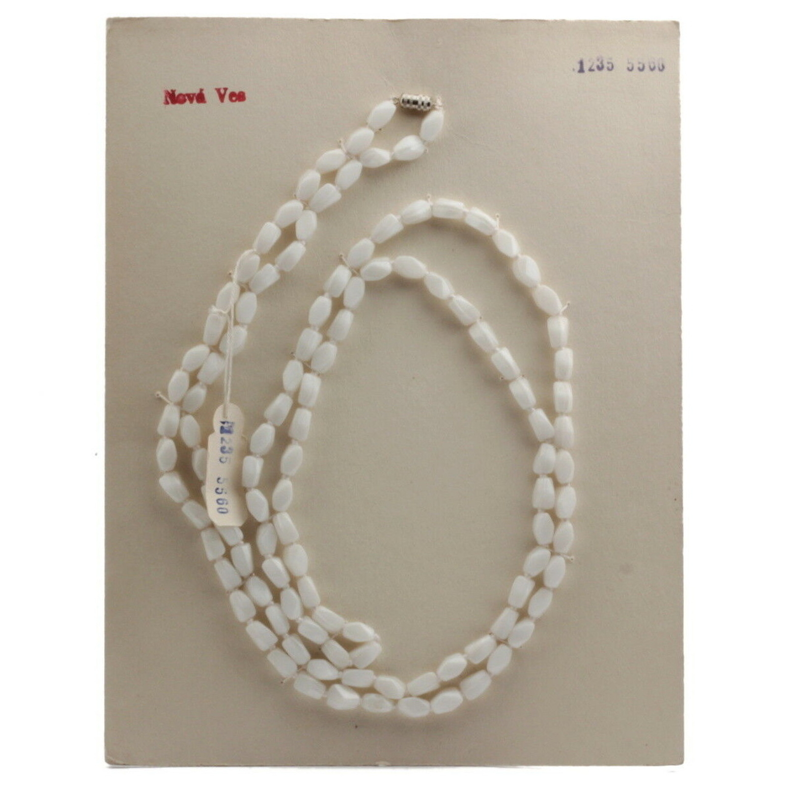 Vintage 36" hand tied necklace Czech white satin marble glass beads