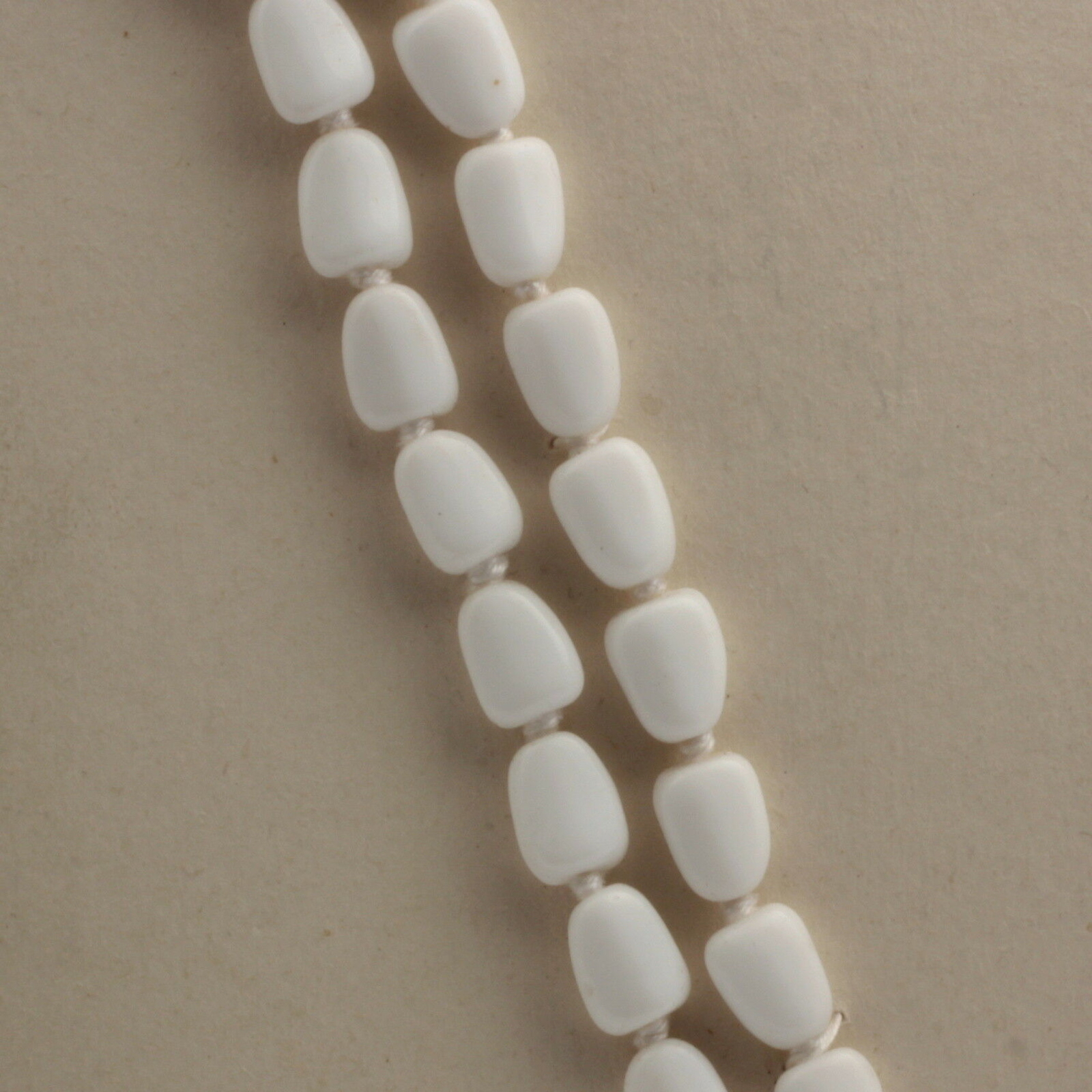 Vintage 53" knotted necklace Czech white teardrop glass beads