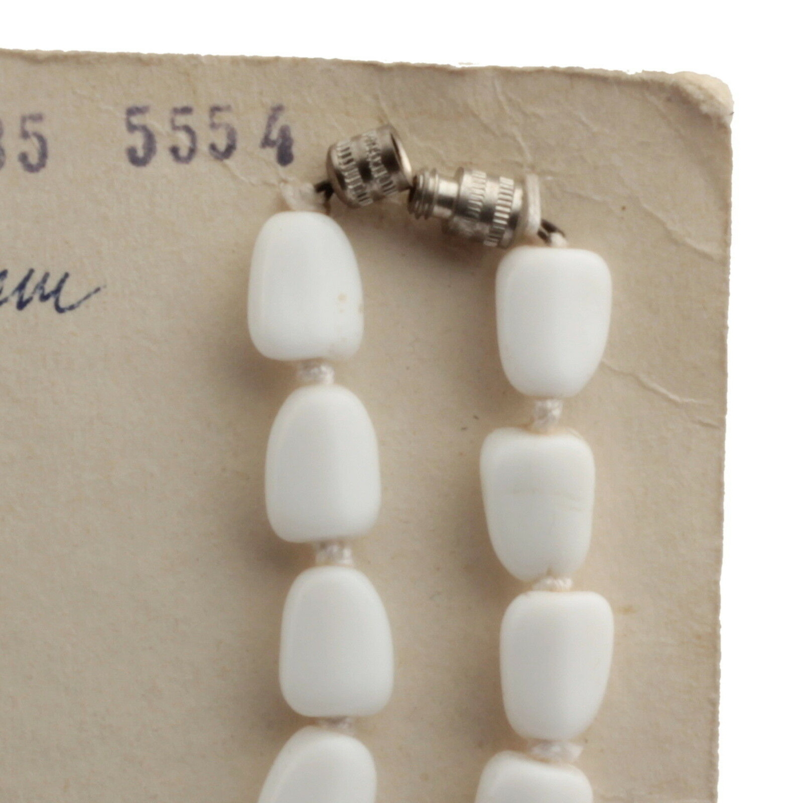 Vintage 53" knotted necklace Czech white teardrop glass beads