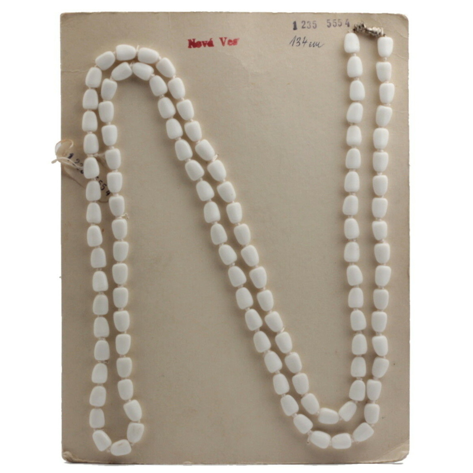 Vintage 53" knotted necklace Czech white teardrop glass beads