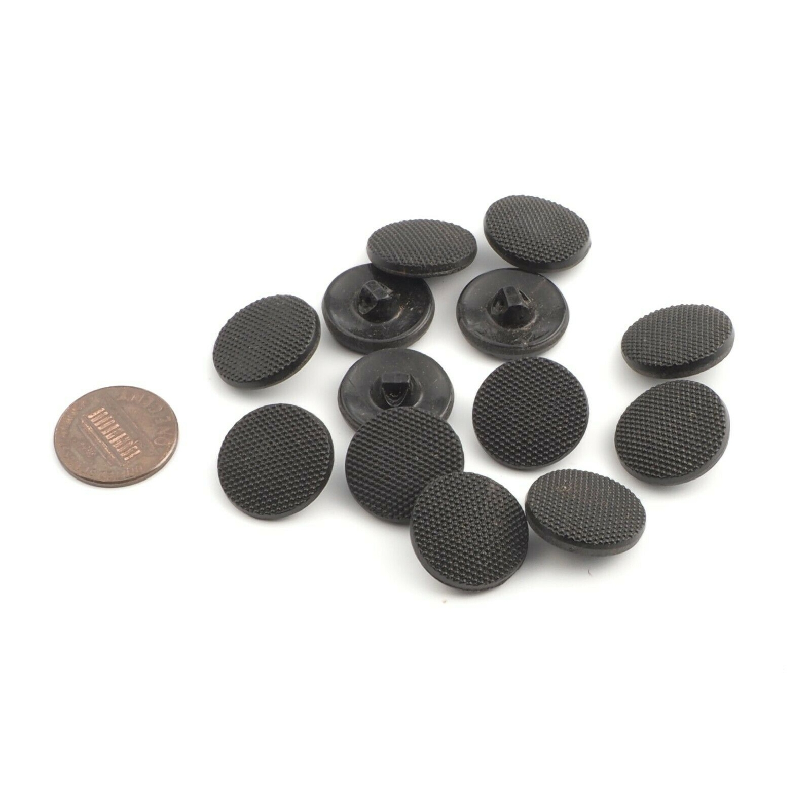 Lot (13) vintage Deco Czech dimple imitation fabric black glass buttons 18mm