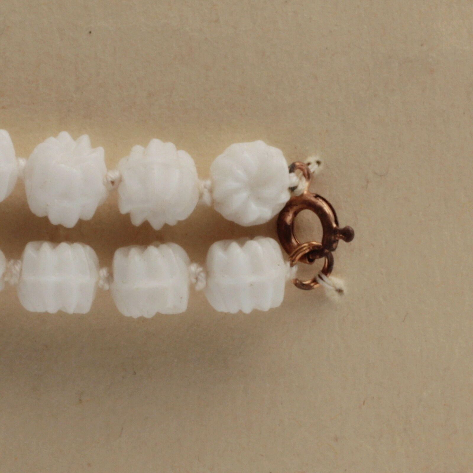 Vintage 40" hand knotted necklace Czech white flower glass beads