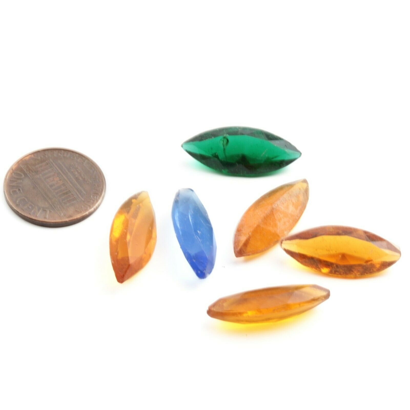 Lot (6) Czech vintage hand cut oval marquise glass rhinestones 22/23mm