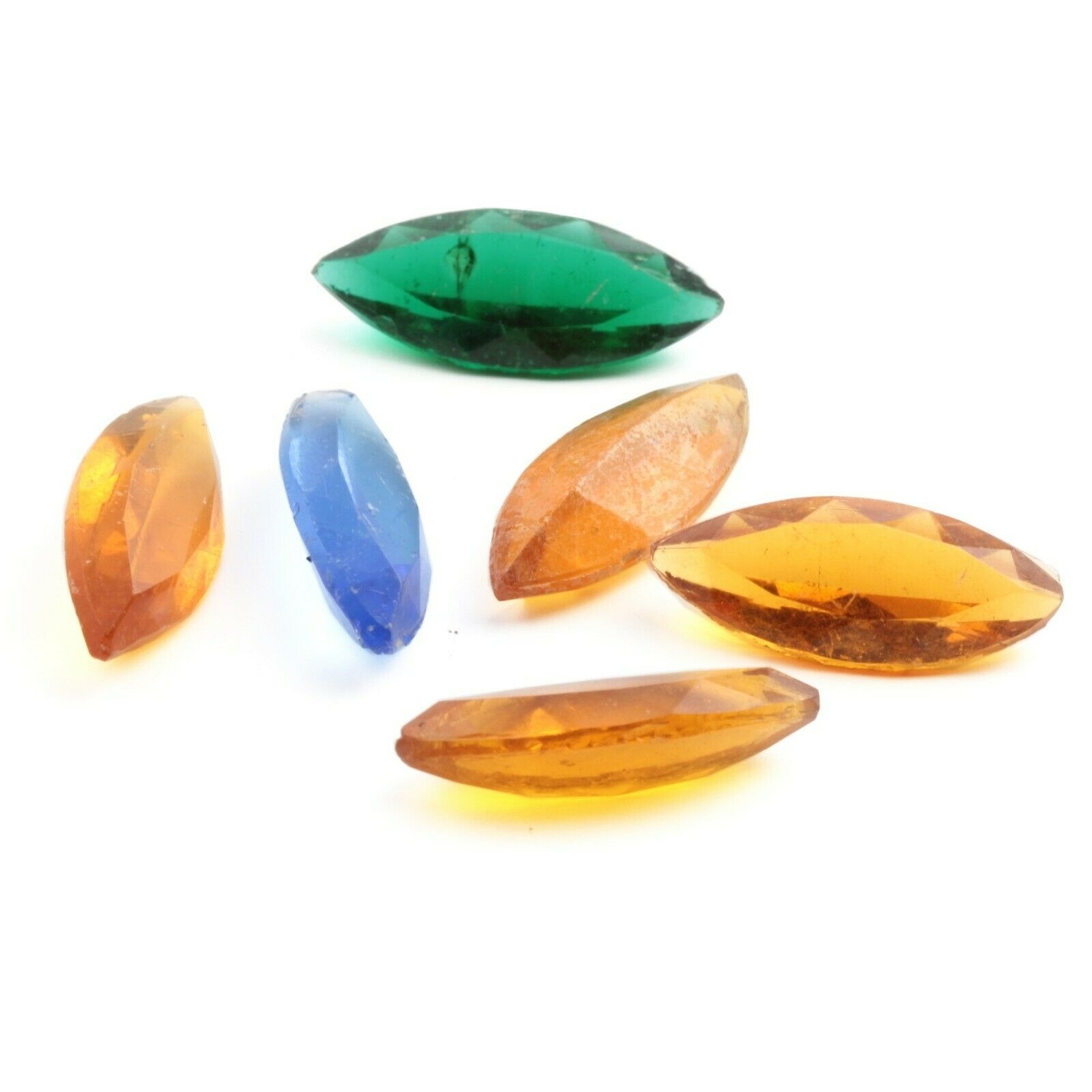 Lot (6) Czech vintage hand cut oval marquise glass rhinestones 22/23mm